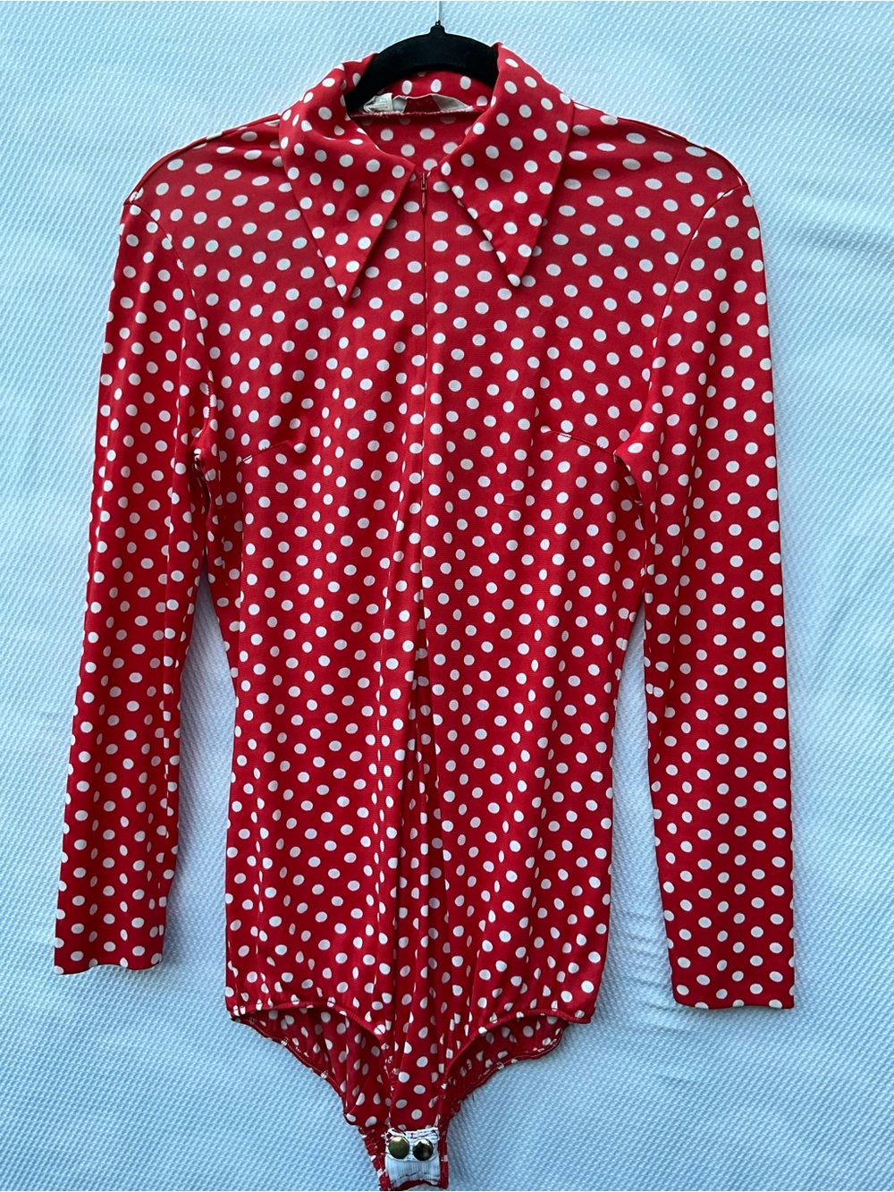 VTG 70s H Bar C California Ranchwear Red Polka Dot Western Bodysuit Top M